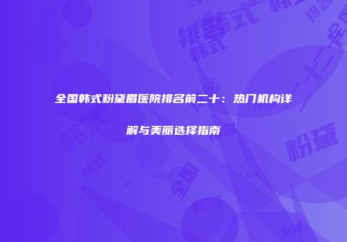 全国韩式粉黛眉医院排名前二十：热门机构详解与美丽选择指南