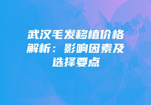 武汉毛发移植价格解析：影响因素及选择要点