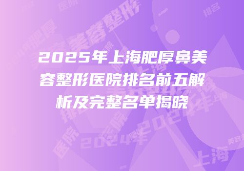 2025年上海肥厚鼻美容整形医院排名前五解析及完整名单揭晓