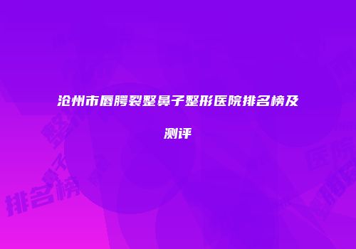 沧州市唇腭裂整鼻子整形医院排名榜及测评