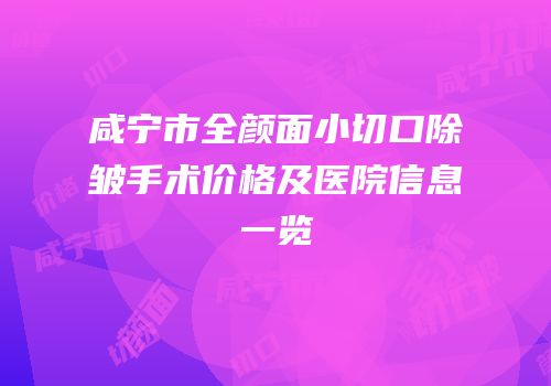 咸宁市全颜面小切口除皱手术价格及医院信息一览