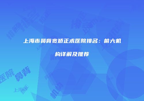 上海市鼻背宽矫正术医院排名：前六机构详解及推荐