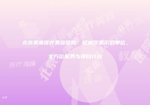 北京美莱医疗美容医院：权威医美示范单位，全方位服务与项目介绍