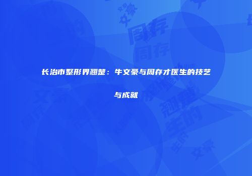 长治市整形界翘楚：牛文豪与周存才医生的技艺与成就
