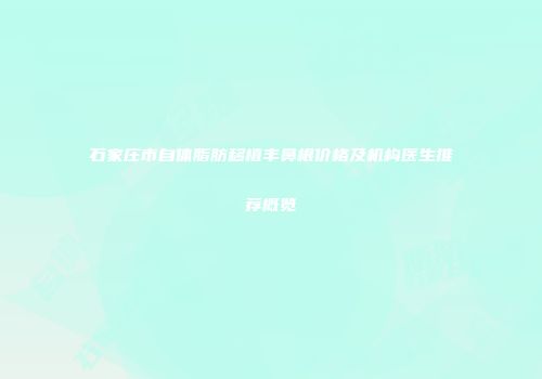 石家庄市自体脂肪移植丰鼻根价格及机构医生推荐概览