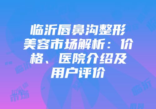 临沂唇鼻沟整形美容市场解析：价格、医院介绍及用户评价