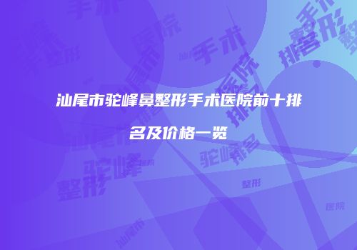 汕尾市驼峰鼻整形手术医院前十排名及价格一览