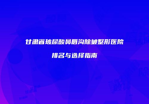 甘肃省玻尿酸鼻唇沟除皱整形医院排名与选择指南