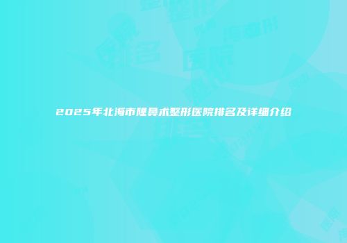 2025年北海市隆鼻术整形医院排名及详细介绍