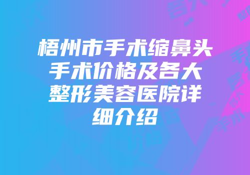 梧州市手术缩鼻头手术价格及各大整形美容医院详细介绍