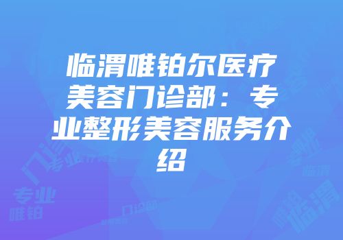 临渭唯铂尔医疗美容门诊部：专业整形美容服务介绍